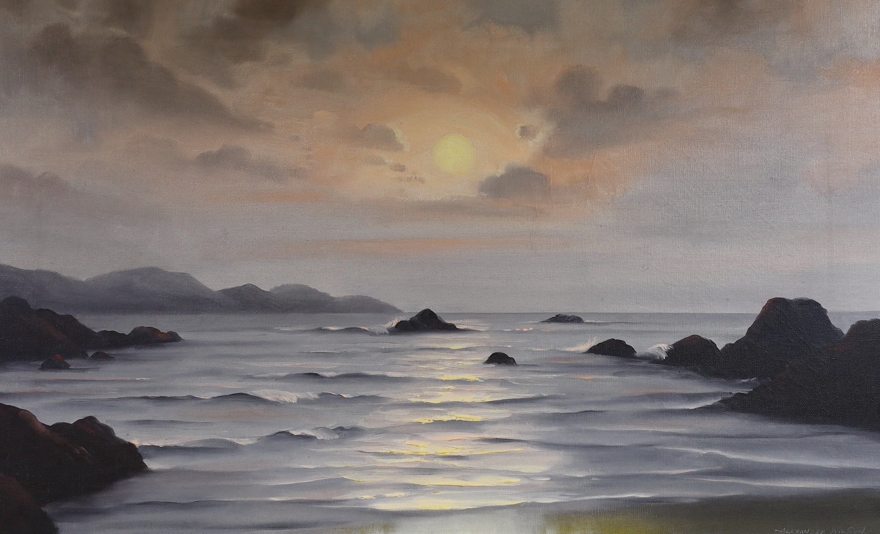 Alexander Wilson, oil on canvas, seascape from coast, signed, 49 x 79cm